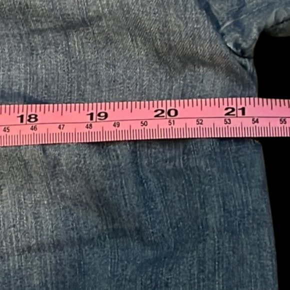 Talbots Blue Denim Jean Shift 1/2 Sleeves Lace Up Front Knee Length Dress Sz 16 - Picture 4 of 5